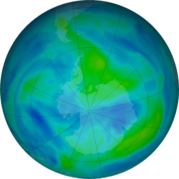 Antarctic ozone map for 23 March 2022